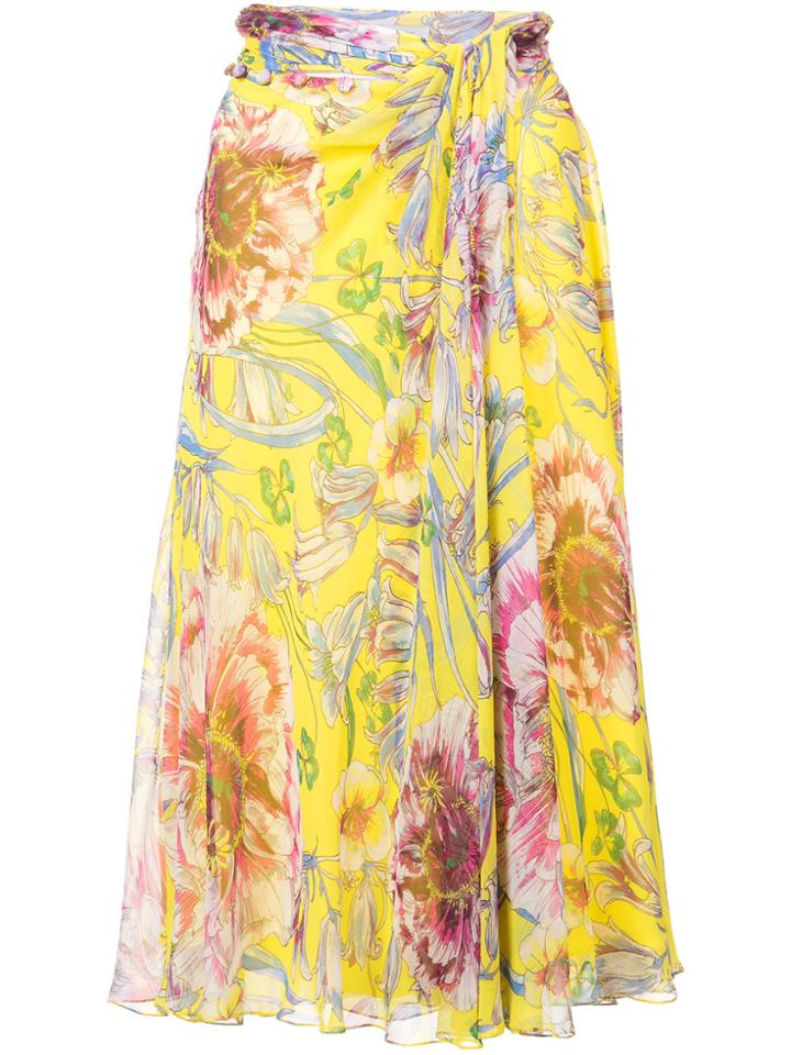 Prabal Gurung Floral Flared Skirt - Yellow & Orange