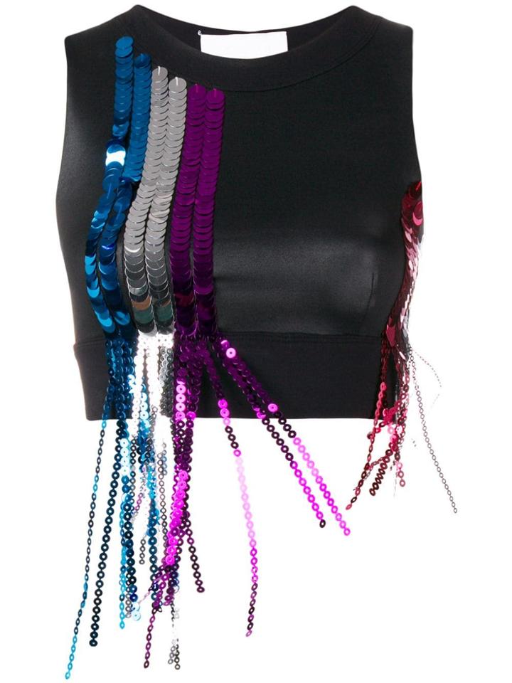 No Ka' Oi Sports Bra With Sequinned Fringe - Black