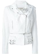Ermanno Scervino Textured Zipper Jacket, Women's, Size: 44, White, Cotton/leather