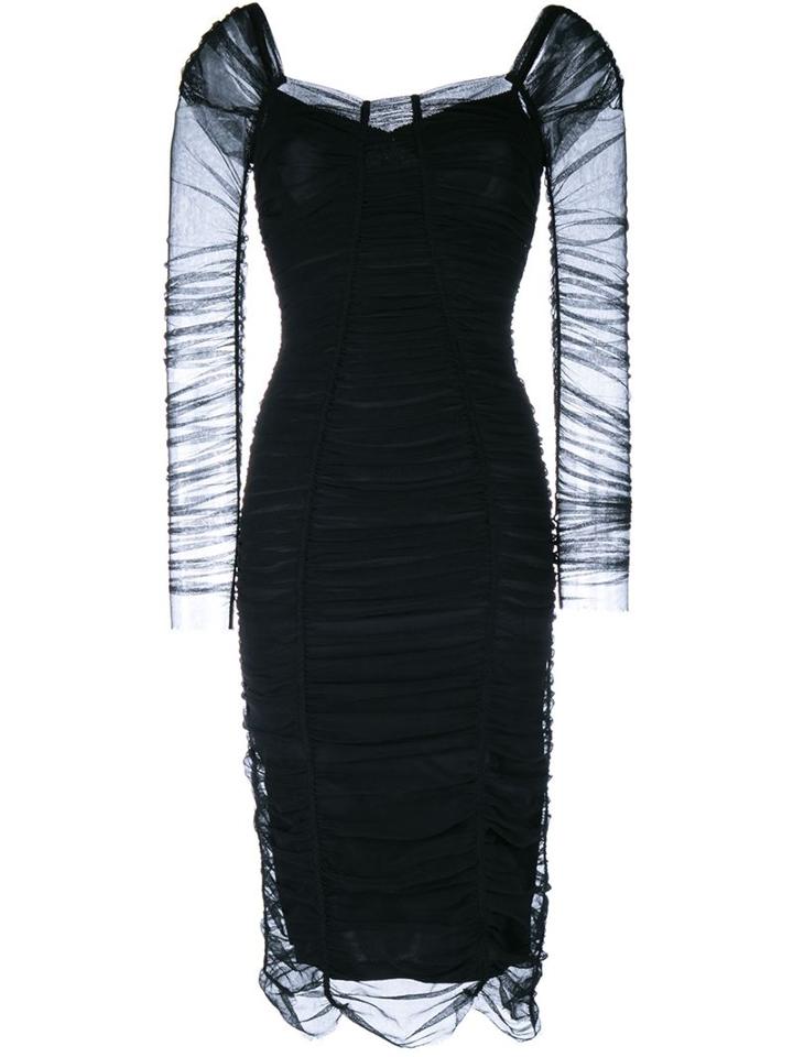 Dolce & Gabbana Sheer Sleeve Midi Dress, Women's, Size: 42, Black, Cotton/polyamide/spandex/elastane