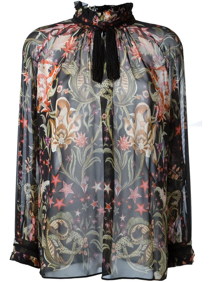 Roberto Cavalli Ruffle Neck Blouse, Women's, Size: 44, Black, Silk
