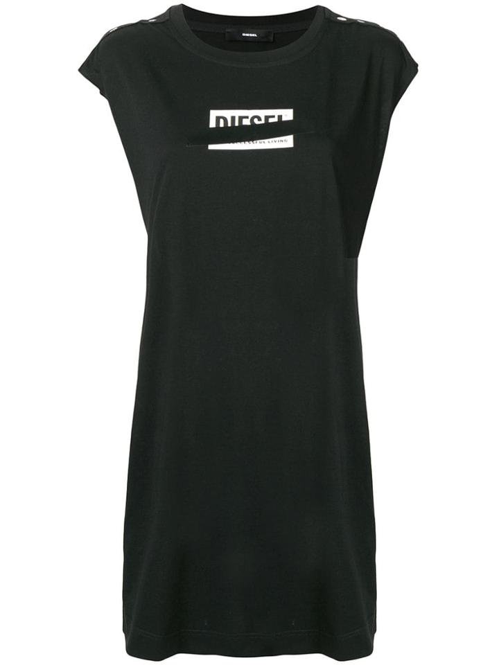 Diesel Oversized Logo Print Top - Black