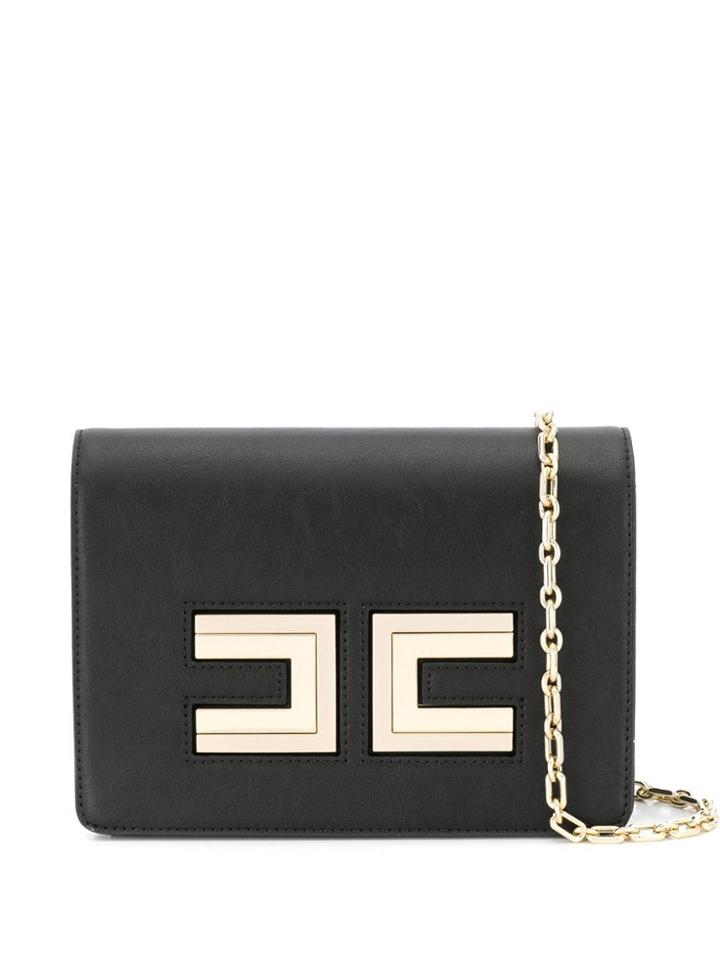 Elisabetta Franchi Logo Plaque Shoulder Bag - Black