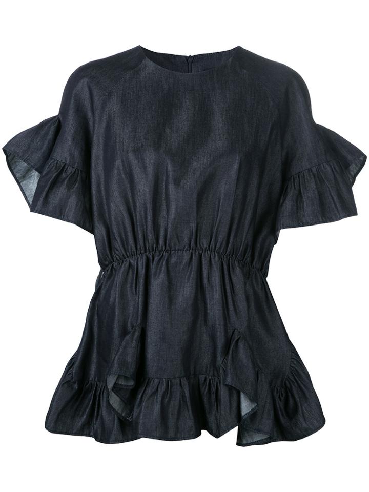 Goen.j Ruffled Denim Blouse - Blue