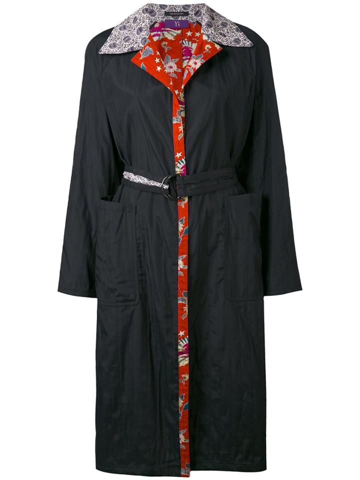 Y's Printed Lining And Collar Coat - Black