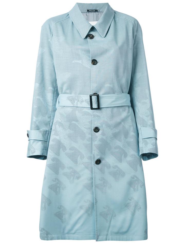 Maison Margiela - Bird And Telephone Print Coat - Women - Cotton/viscose/virgin Wool - 38, Blue, Cotton/viscose/virgin Wool