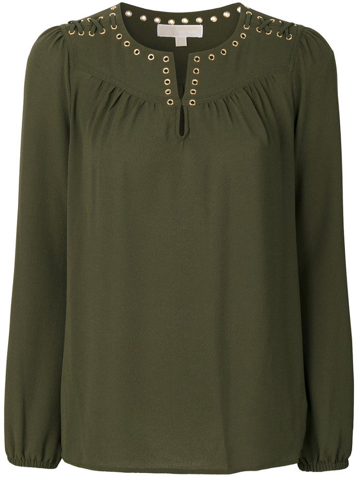 Michael Michael Kors - Eyelet Trim Blouse - Women - Polyester/spandex/elastane - M, Green, Polyester/spandex/elastane