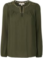 Michael Michael Kors - Eyelet Trim Blouse - Women - Polyester/spandex/elastane - M, Green, Polyester/spandex/elastane