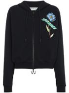 Off-white Zip Front Floral Tape Print Hoodie - Black