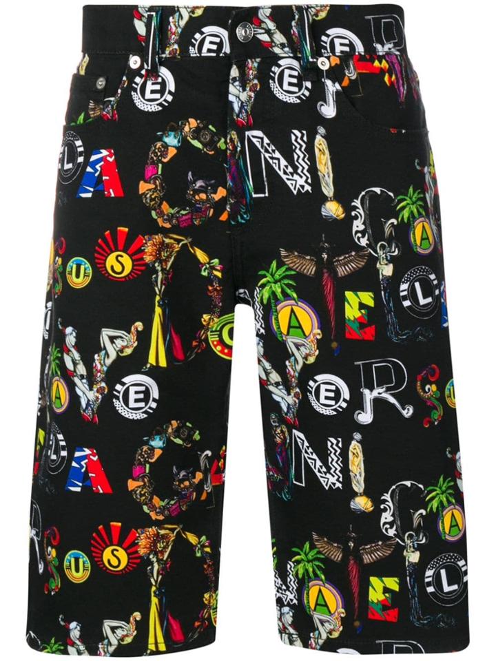 Versus Printed Denim Shorts - Black