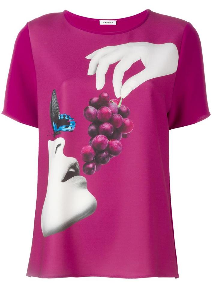 P.a.r.o.s.h. Grape Print T-shirt, Women's, Size: Xl, Pink/purple, Polyester/spandex/elastane