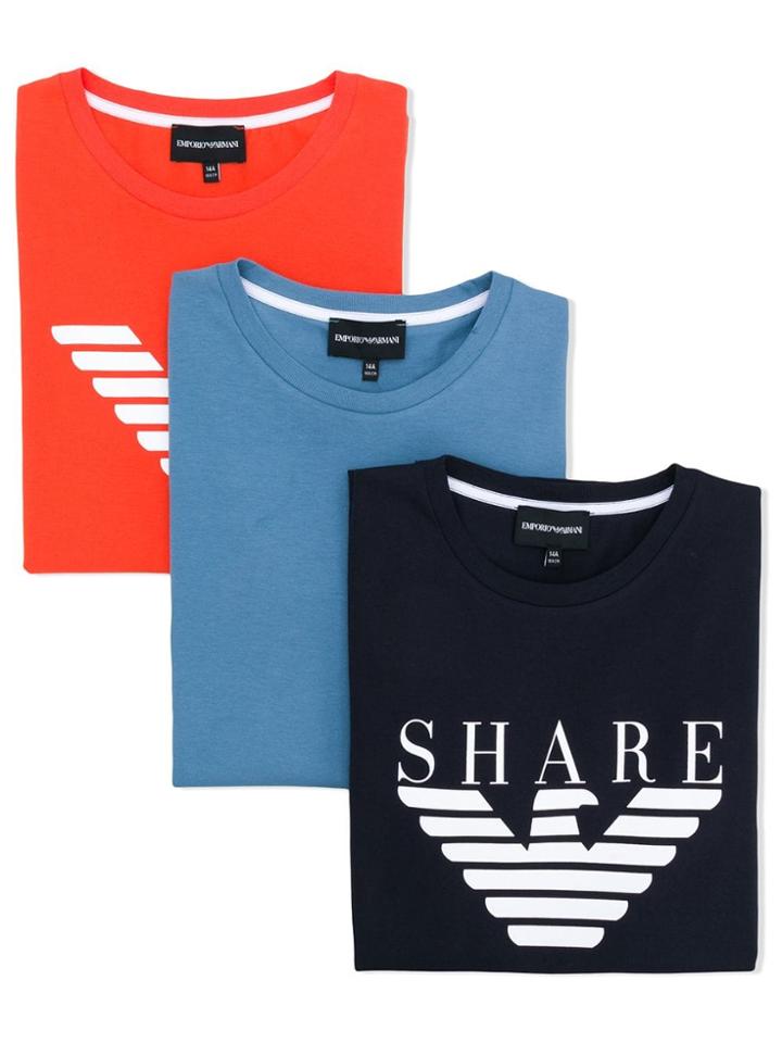 Emporio Armani Kids Teen Three Piece T-shirt Set - Blue