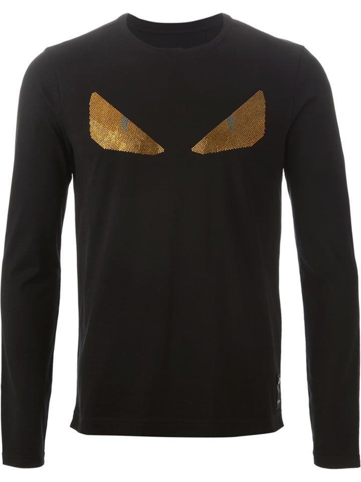 Fendi Bug Print Long Sleeved T-shirt - Black