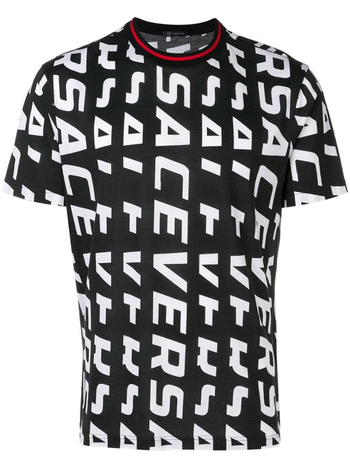 Versace Logo Print All Over T-shirt - Black