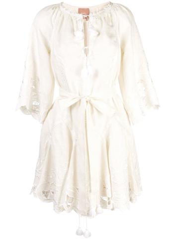 March 11 Floral Embroidery Mini Dress - White