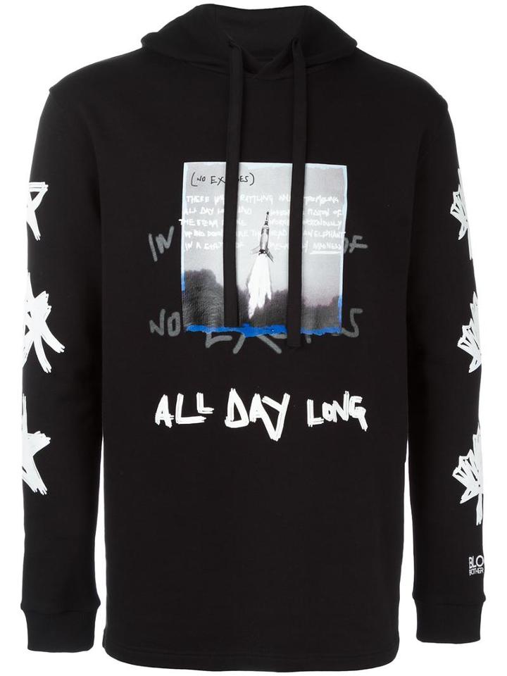 Blood Brother Stylised Print Hoodie, Men's, Size: Small, Black, Cotton