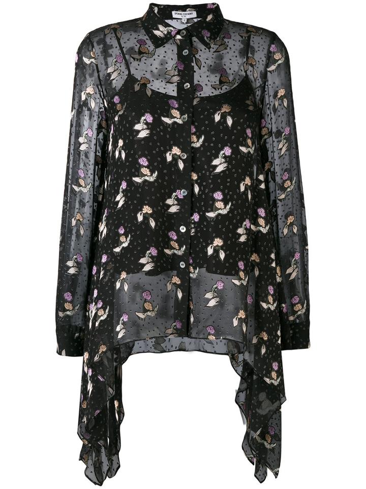 Opening Ceremony - Floral Draped Shirt - Women - Silk/viscose - 4, Black, Silk/viscose