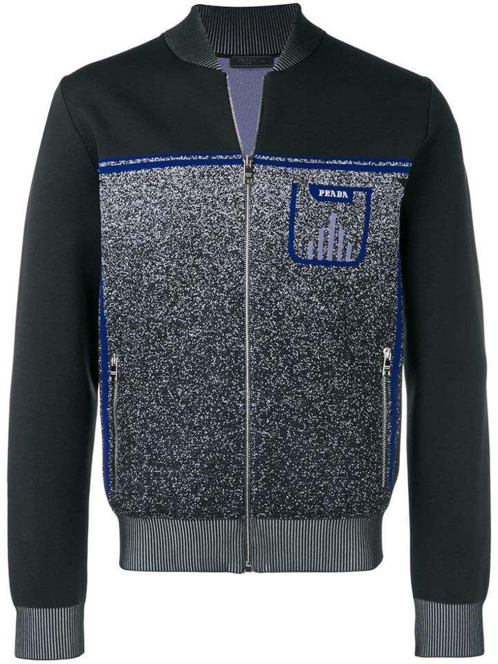 Prada Zipped Jacquard Knit Cardigan - Black