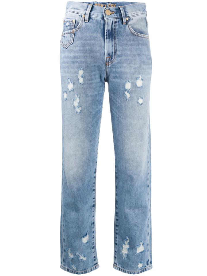 Don't Cry Cropped Distressed Jeans - Blue