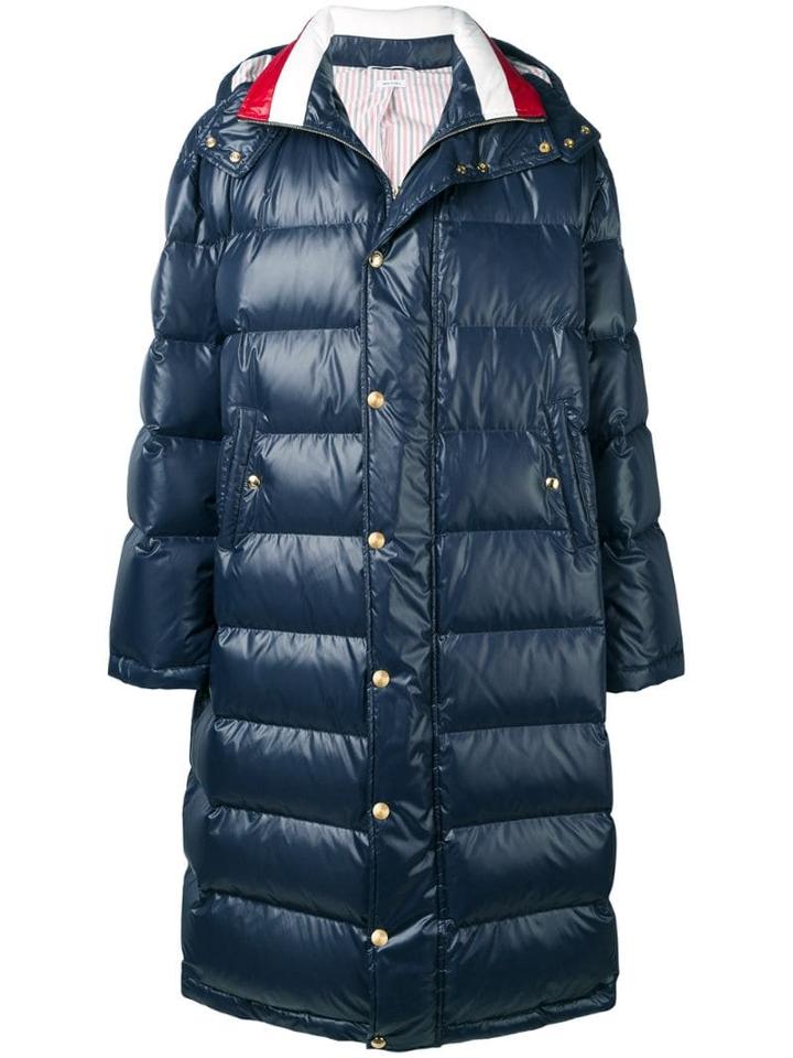 Thom Browne Oversized Satin Long Bomber Jacket - Blue