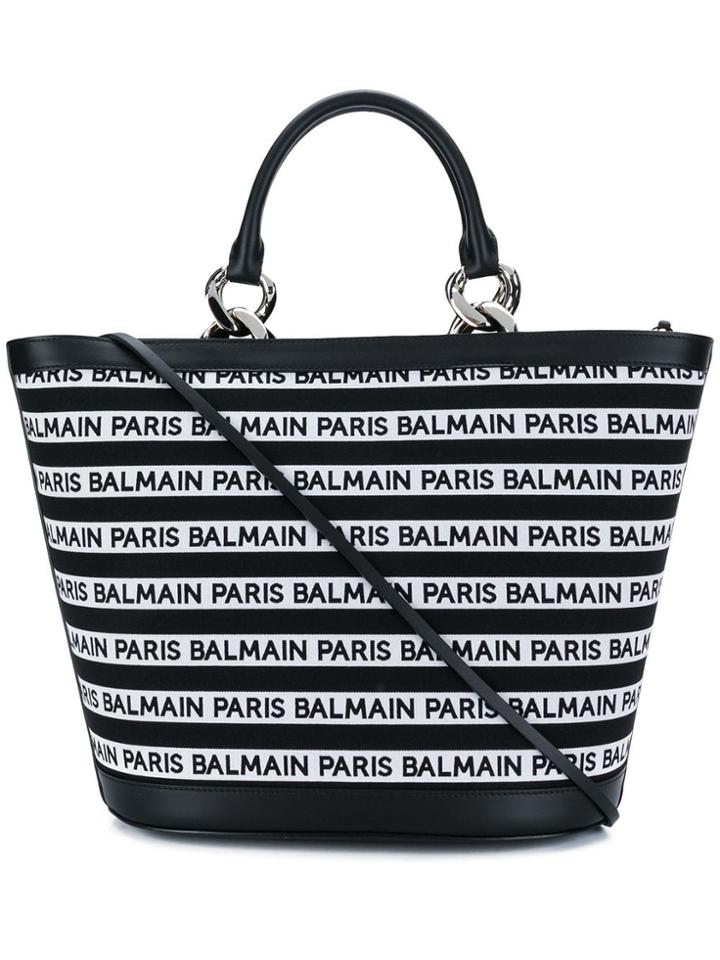Balmain Striped Logo Tote - Black