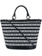 Balmain Striped Logo Tote - Black