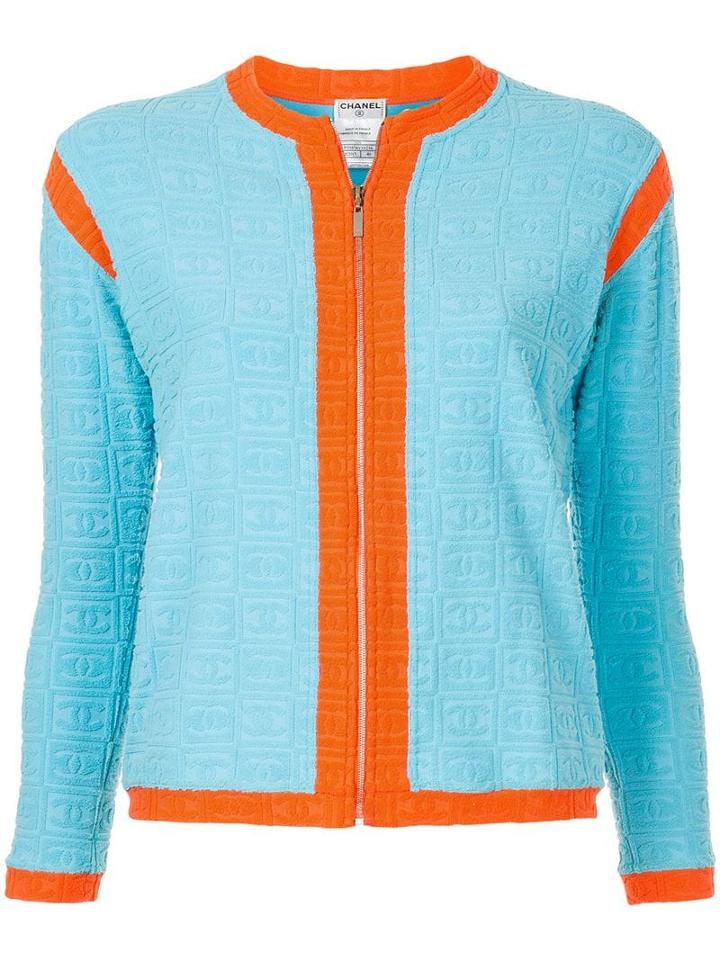 Chanel Pre-owned Logo Embossed Zipped Cardigan - Blue