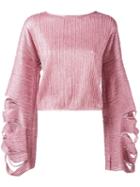 Aviù Slit Flared Longsleeves Blouse, Size: 42, Pink/purple, Cotton/elastodiene/polyamide/polyester