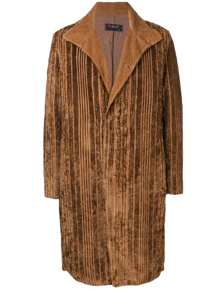 Transit Textured Stripe Coat - Brown