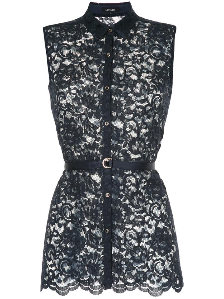 Loveless Lace-embroidered Fitted Blouse - Blue