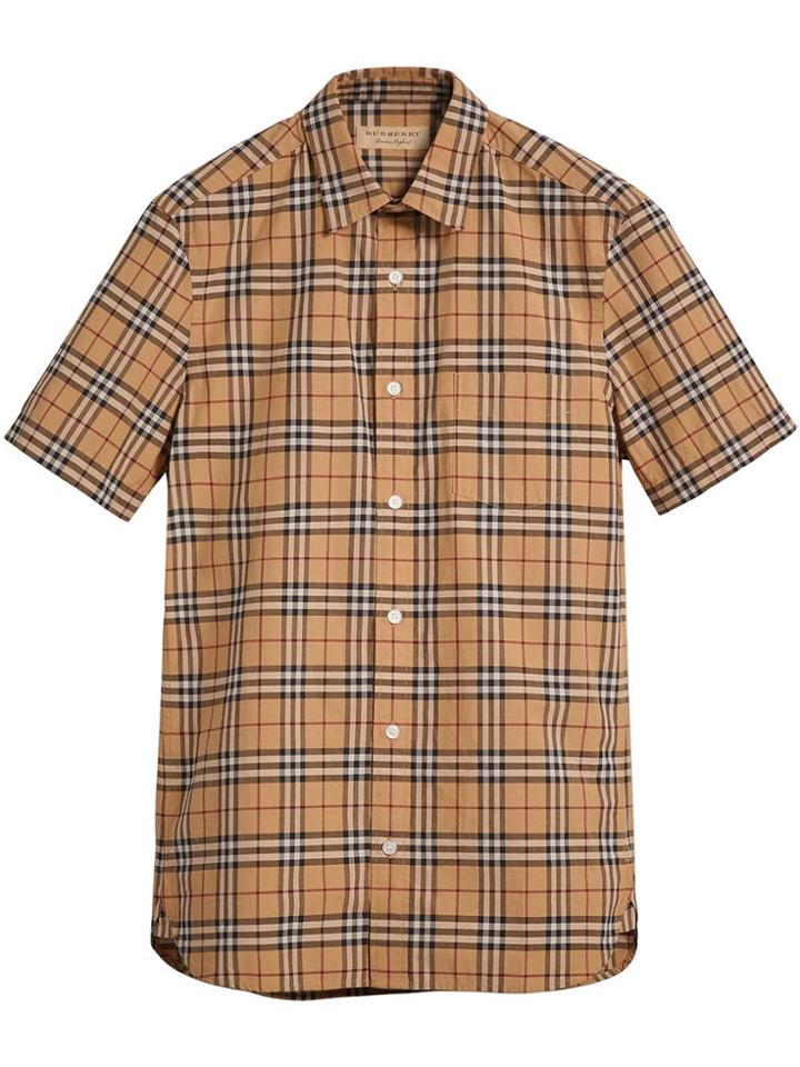 Burberry Short-sleeve Check Cotton Shirt - Brown