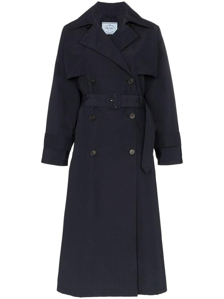 Prada Double-breasted Belted Cotton Blend Trench Coat - Blue