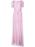 Carolina Herrera Floral Print Embellished Gown - Pink & Purple