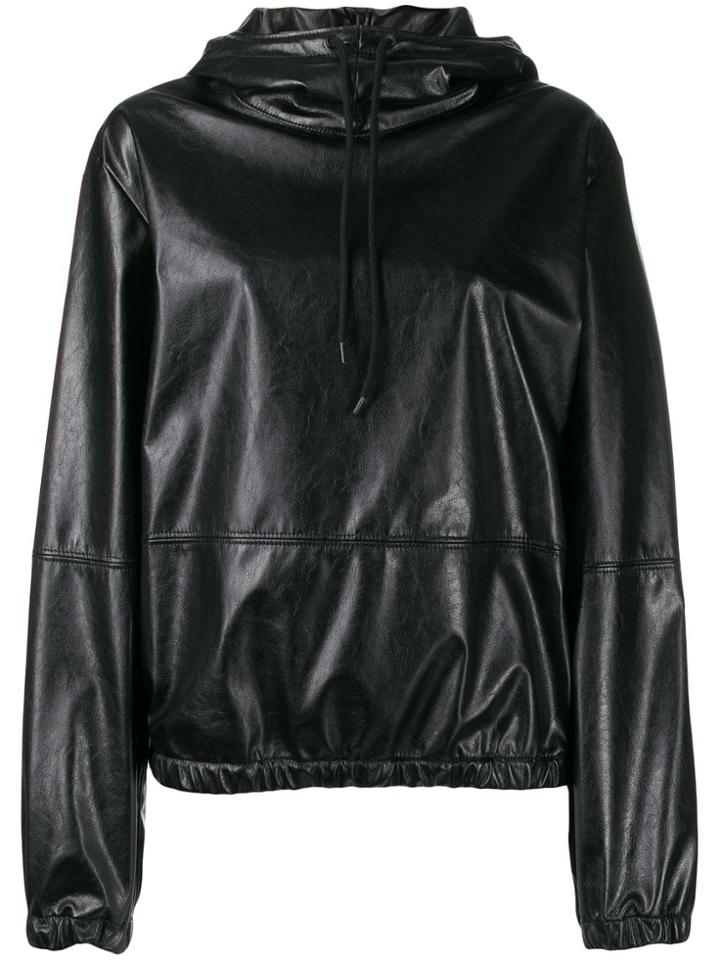 Msgm Elasticated Leather Effect Hoodie - Black