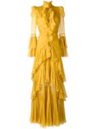 Roberto Cavalli Tiered Ruffled Gown, Women's, Size: 40, Yellow/orange, Silk/cotton
