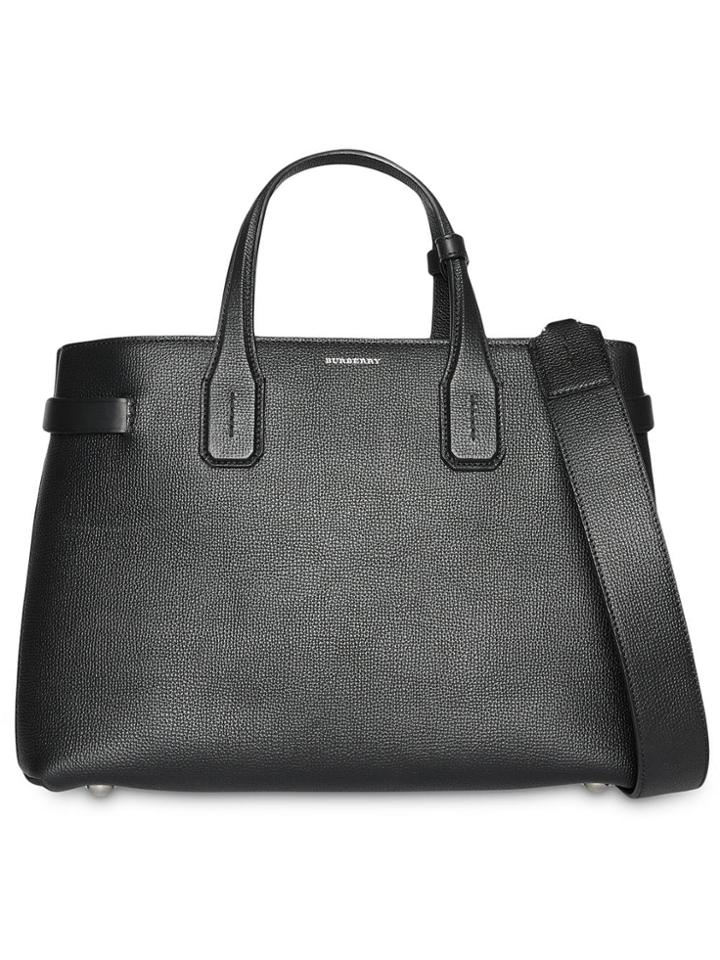 Burberry The Medium Banner In Leather And Vintage Check - Black