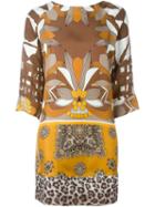 Pierre-louis Mascia Mixed-print Dress, Women's, Size: M, Brown, Silk