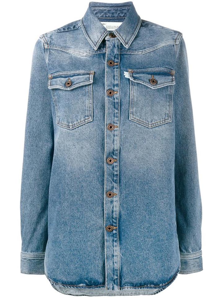 Off-white Oversized Denim Shirt, Women's, Size: Medium, Blue, Cotton