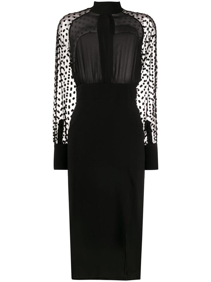 Balmain Side Slit Sheer Sleeve Dress - Black
