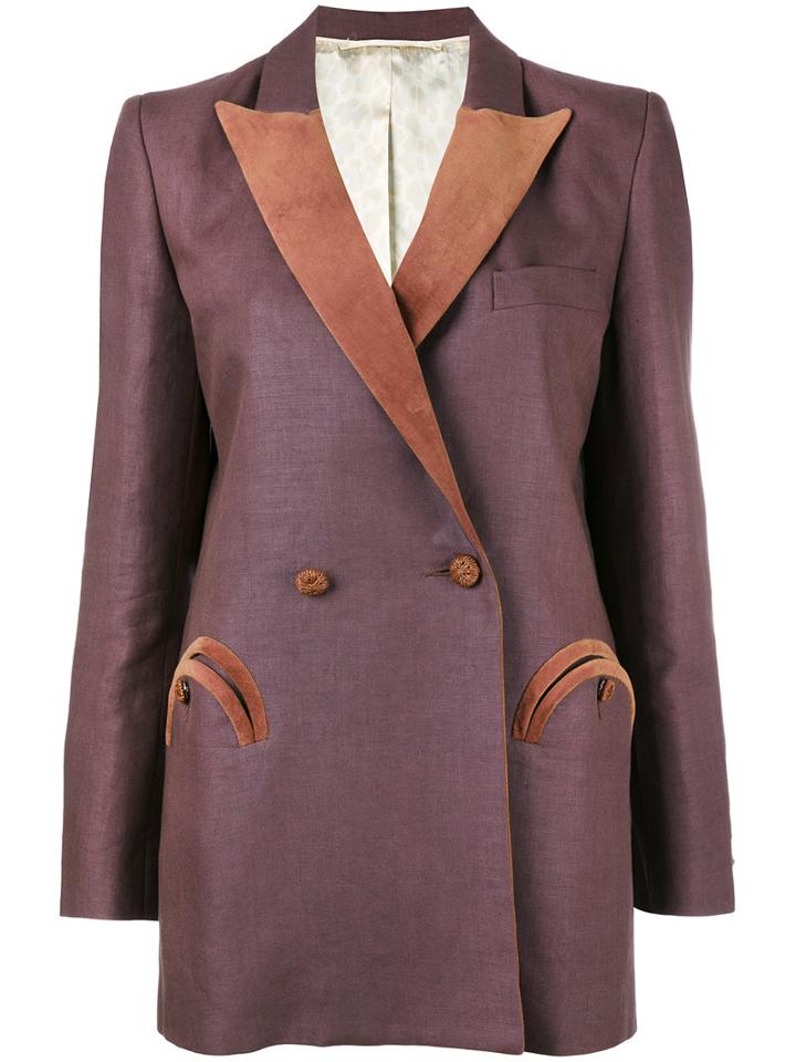 Blazé Milano - Double Breasted Blazer - Women - Linen/flax/cupro/viscose - 2, Pink/purple, Linen/flax/cupro/viscose