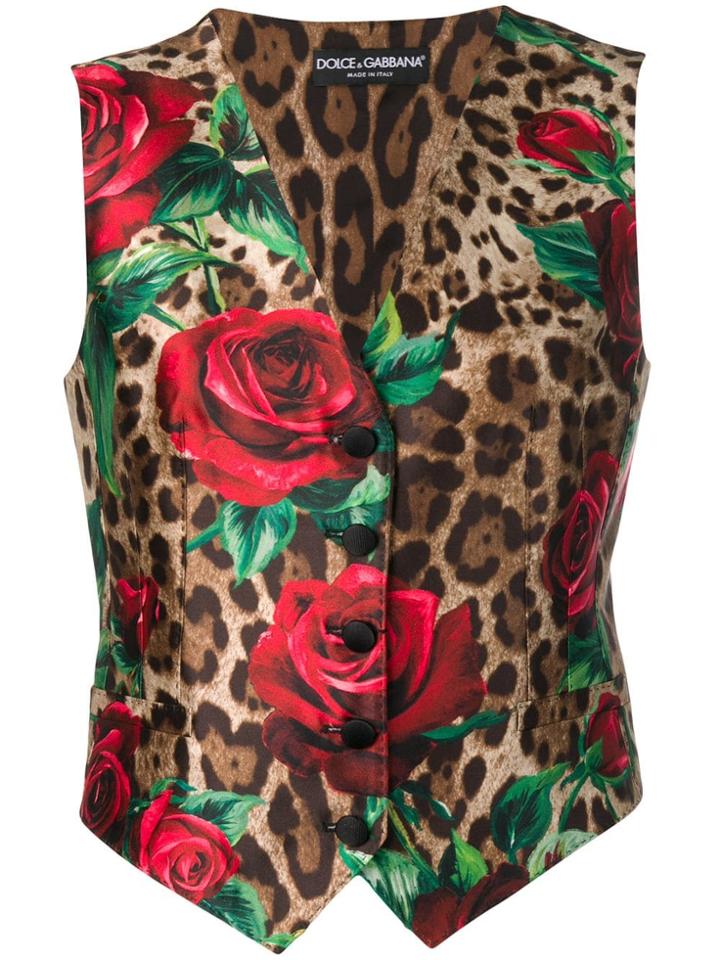 Dolce & Gabbana Rose Leopard Print Waistcoat - Neutrals