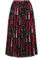 Valentino Lipstick Pleated Skirt - Black