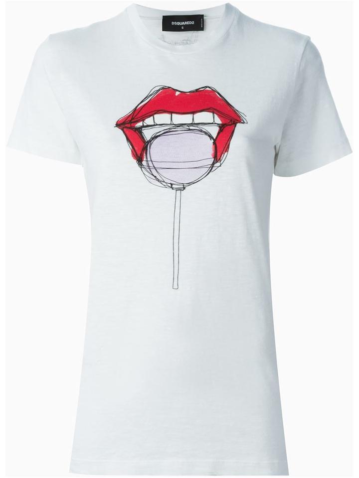 Dsquared2 Mouth Print T-shirt, Women's, Size: Xs, White, Cotton/linen/flax