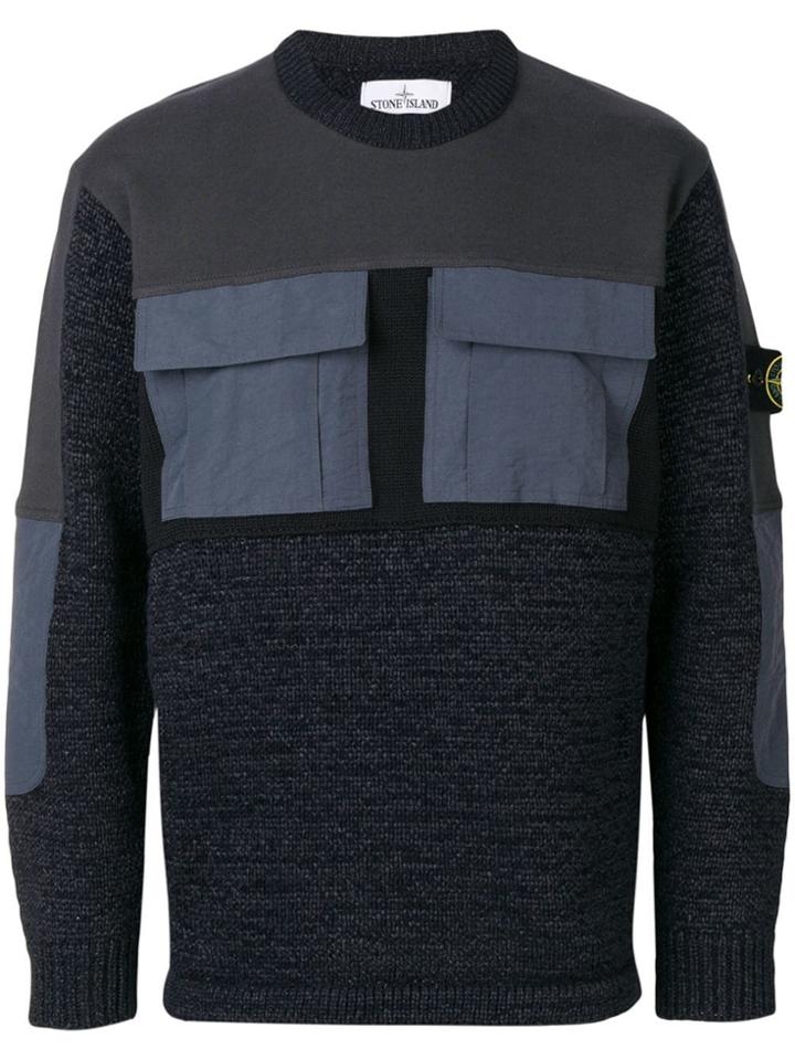 Stone Island Contrasting Panelled Sweater - Black