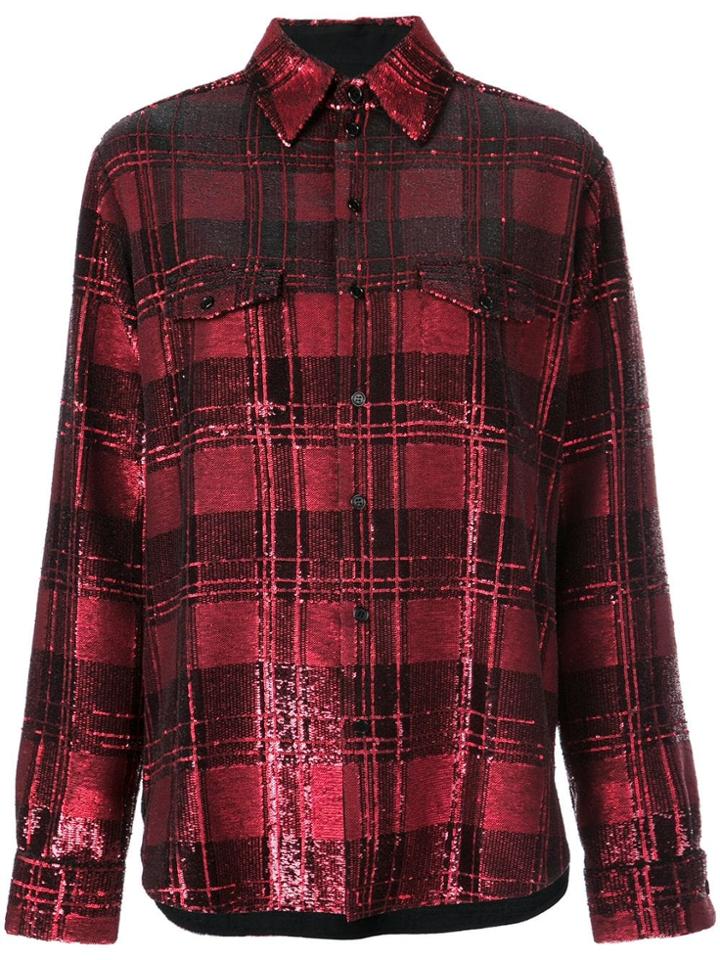 Saint Laurent Sequinned Plaid Shirt - Red