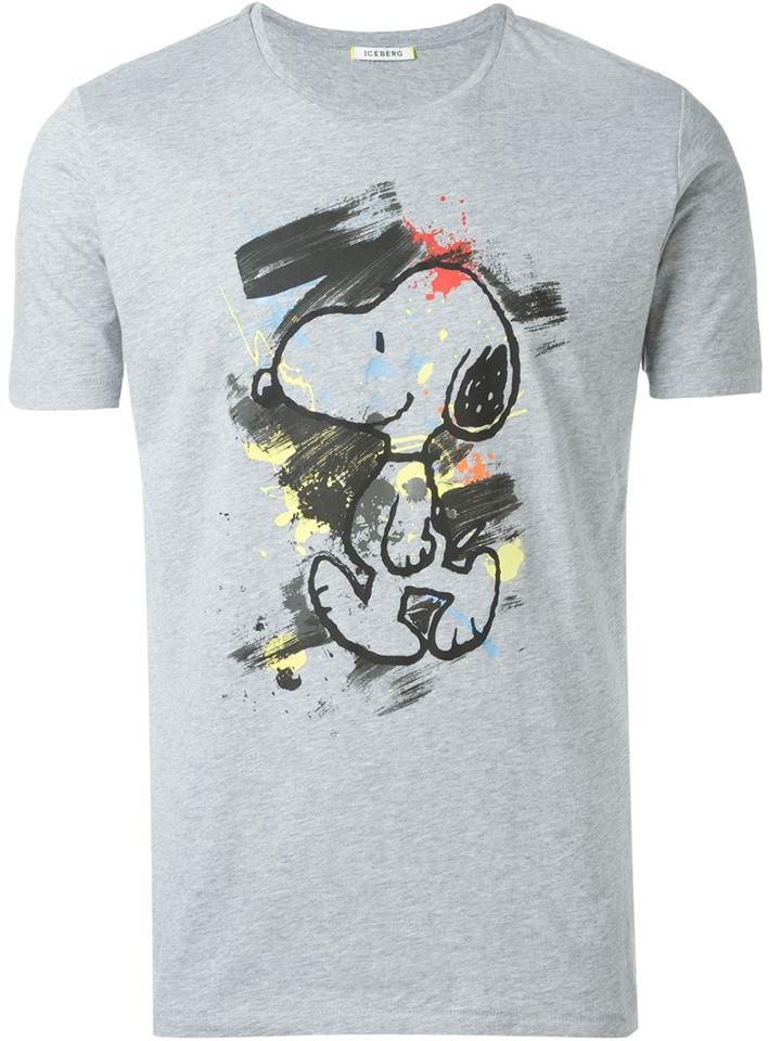 Iceberg Snoopy Print T-shirt, Men's, Size: Xl, Grey, Cotton