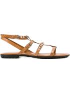 Tod S Studded Sandals, Women's, Size: 39.5, Nude/neutrals, Leather/rubber