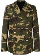 Balmain Camouflage Double-breasted Coat - Green