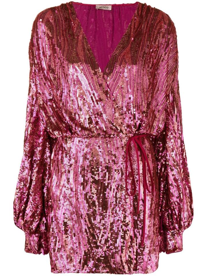 Attico Sequin Balloon Sleeve Dress - Pink & Purple