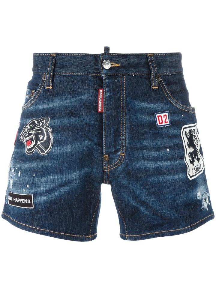Dsquared2 Sport Packo Distressed Patch Shorts, Men's, Size: 50, Blue, Cotton/polyester/spandex/elastane